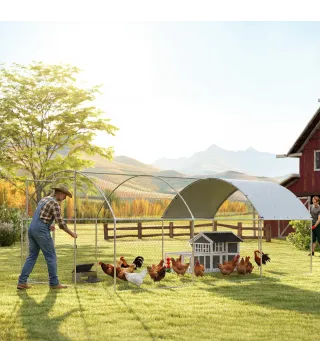 Gallinero para Exterior 2,8x5,1x1,9 m Cubierta de Tela Oxford Anti-UV Impermeable Pestillos para 15-24 Gallinas Plata