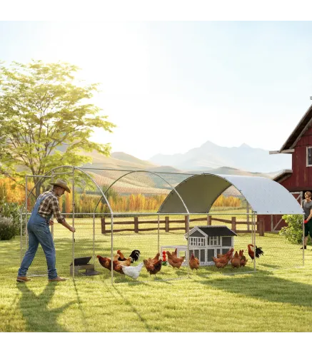 Gallinero para Exterior 2,8x5,1x1,9 m Cubierta de Tela Oxford Anti-UV Impermeable Pestillos para 15-24 Gallinas Plata