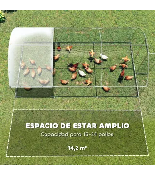 Gallinero para Exterior 2,8x5,1x1,9 m Cubierta de Tela Oxford Anti-UV Impermeable Pestillos para 15-24 Gallinas Plata