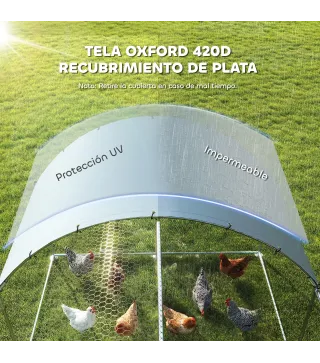 Gallinero para Exterior 2,8x5,1x1,9 m Cubierta de Tela Oxford Anti-UV Impermeable Pestillos para 15-24 Gallinas Plata