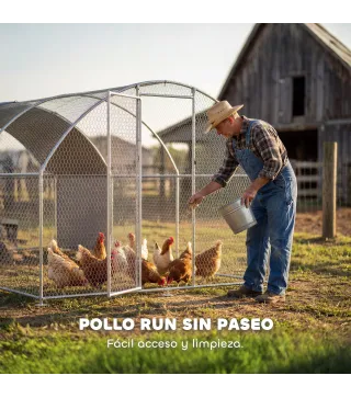 Gallinero para Exterior 2,8x5,1x1,9 m Cubierta de Tela Oxford Anti-UV Impermeable Pestillos para 15-24 Gallinas Plata