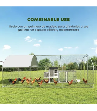 Gallinero para Exterior 2,8x5,1x1,9 m Cubierta de Tela Oxford Anti-UV Impermeable Pestillos para 15-24 Gallinas Plata