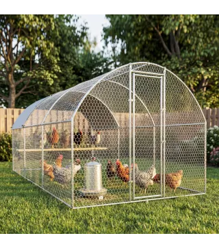 Gallinero para Exterior 2,8x5,1x1,9 m Cubierta de Tela Oxford Anti-UV Impermeable Pestillos para 15-24 Gallinas Plata