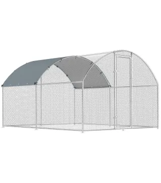 Gallinero para Exterior 2,8x3,4x1,9 m Cubierta de Tela Oxford Anti-UV Impermeable Pestillos para 10-16 Gallinas Plata
