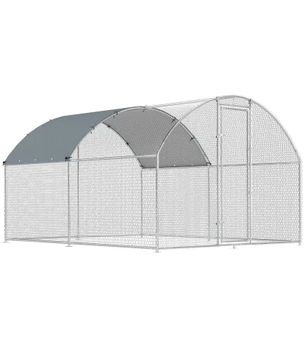Gallinero para Exterior 2,8x3,4x1,9 m Cubierta de Tela Oxford Anti-UV Impermeable Pestillos para 10-16 Gallinas Plata