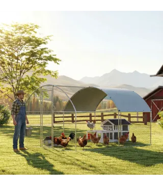 Gallinero para Exterior 2,8x3,4x1,9 m Cubierta de Tela Oxford Anti-UV Impermeable Pestillos para 10-16 Gallinas Plata