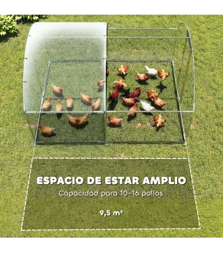 Gallinero para Exterior 2,8x3,4x1,9 m Cubierta de Tela Oxford Anti-UV Impermeable Pestillos para 10-16 Gallinas Plata
