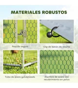 Gallinero para Exterior 2,8x3,4x1,9 m Cubierta de Tela Oxford Anti-UV Impermeable Pestillos para 10-16 Gallinas Plata