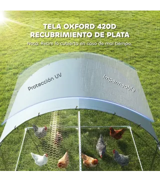Gallinero para Exterior 2,8x3,4x1,9 m Cubierta de Tela Oxford Anti-UV Impermeable Pestillos para 10-16 Gallinas Plata
