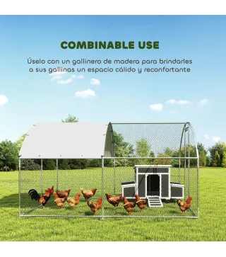 Gallinero para Exterior 2,8x3,4x1,9 m Cubierta de Tela Oxford Anti-UV Impermeable Pestillos para 10-16 Gallinas Plata