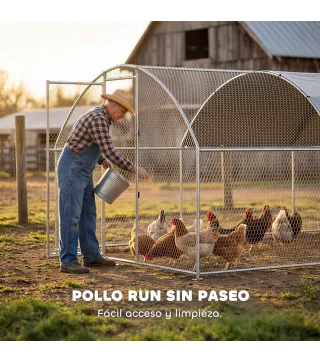 Gallinero para Exterior 2,8x3,4x1,9 m Cubierta de Tela Oxford Anti-UV Impermeable Pestillos para 10-16 Gallinas Plata