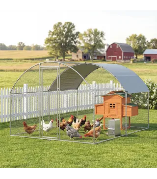 Gallinero para Exterior 2,8x3,4x1,9 m Cubierta de Tela Oxford Anti-UV Impermeable Pestillos para 10-16 Gallinas Plata
