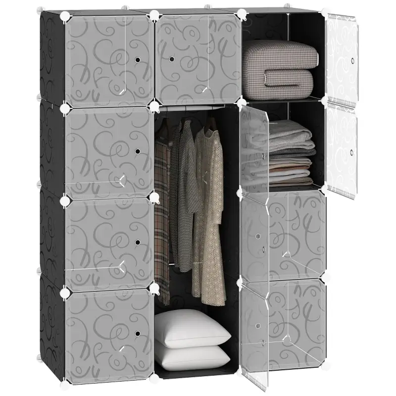 Armario Modular Plástico Estantería 12 Cubos con Puertas para Almacenamiento de Ropa Armario Ropero Organizador para Almacenamie