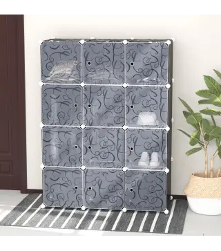 Armario Modular Plástico Estantería 12 Cubos con Puertas para Almacenamiento de Ropa Armario Ropero Organizador para Alm