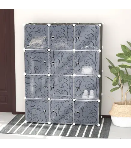 Armario Modular Plástico Estantería 12 Cubos con Puertas para Almacenamiento de Ropa Armario Ropero Organizador para Alm
