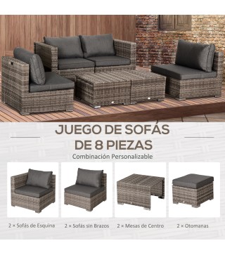 Conjunto 8 Piezas de Sofás de Ratán