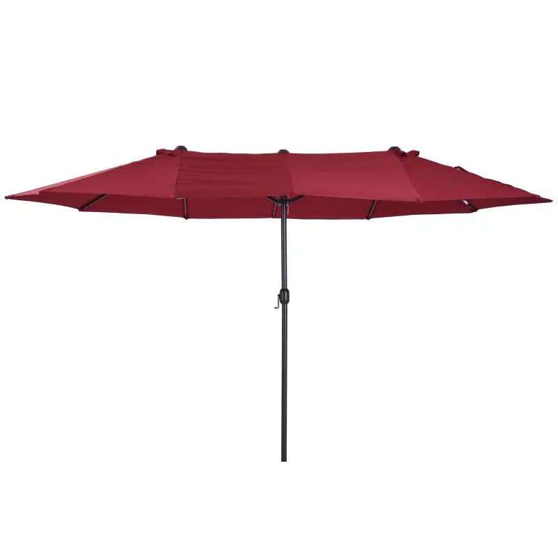 Sombrilla Doble para Jardín 455x265x238 cm Parasol Grande con Manivela Manual Protección Solar Color Rojo Vino