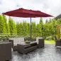 Sombrilla Doble para Jardín 455x265x238 cm Parasol Grande con Manivela Manual Protección Solar Color Rojo Vino