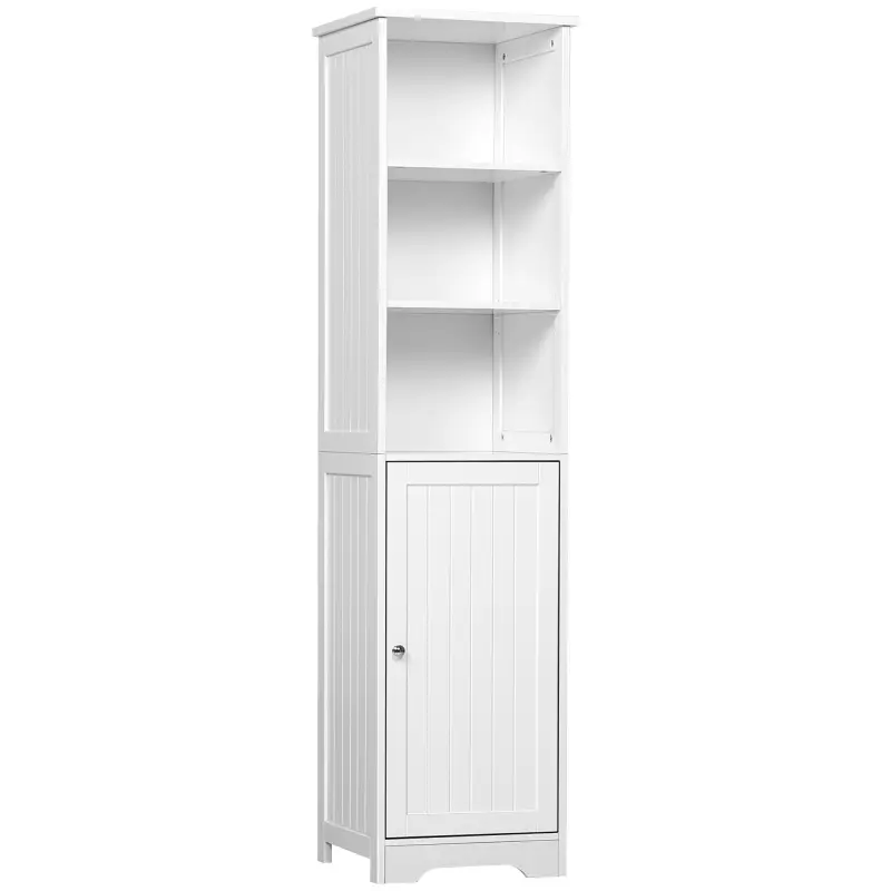 Armario Alto de Baño de 5 Niveles Columna Auxiliar de Baño con 3 Estantes 1 Puerta y Balda Ajustable 40x38x160 cm Blanco