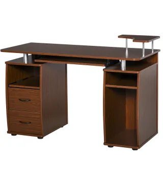 Mesa de Escritorio con Múltiples Estantes 2 Cajones Bandeja de Teclado y Soportes para Monitor CPU 120x55x85 cm Marrón