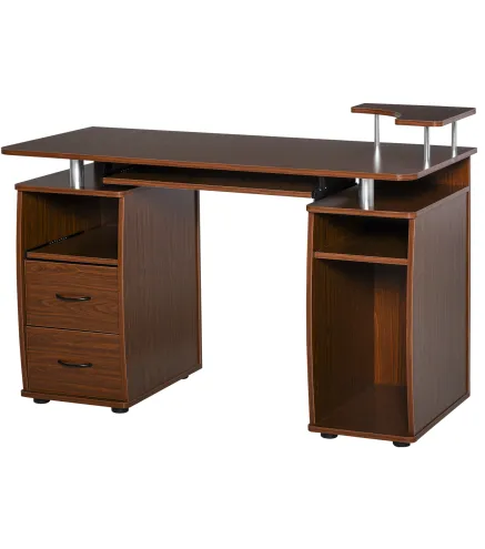 Mesa de Escritorio con Múltiples Estantes 2 Cajones Bandeja de Teclado y Soportes para Monitor CPU 120x55x85 cm Marrón