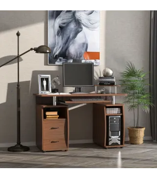 Mesa de Escritorio con Múltiples Estantes 2 Cajones Bandeja de Teclado y Soportes para Monitor CPU 120x55x85 cm Marrón