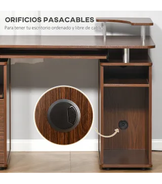 Mesa de Escritorio con Múltiples Estantes 2 Cajones Bandeja de Teclado y Soportes para Monitor CPU 120x55x85 cm Marrón
