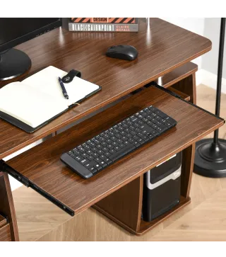 Mesa de Escritorio con Múltiples Estantes 2 Cajones Bandeja de Teclado y Soportes para Monitor CPU 120x55x85 cm Marrón