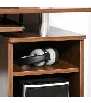 Mesa de Escritorio con Múltiples Estantes 2 Cajones Bandeja de Teclado y Soportes para Monitor CPU 120x55x85 cm Marrón