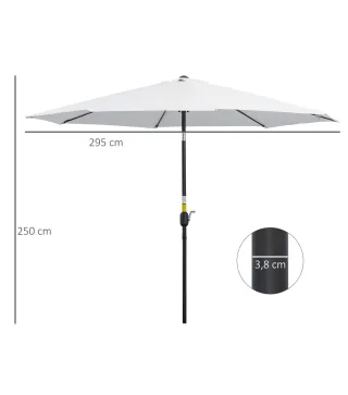 Sombrilla de Jardín Ø300x250 cm con Manivela Parasol Exterior con Mecanismo de Inclinación y Poste Desmontable de Metal para Ter