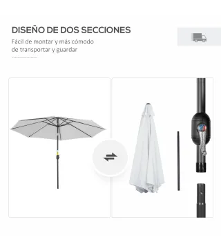 Sombrilla de Jardín Ø300x250 cm con Manivela Parasol Exterior con Mecanismo de Inclinación y Poste Desmontable de Metal para Ter