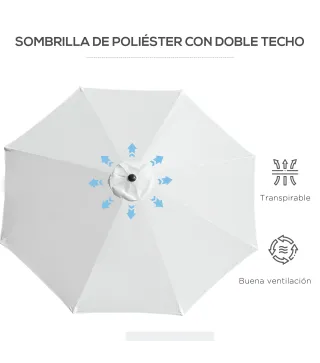 Sombrilla de Jardín Ø300x250 cm con Manivela Parasol Exterior con Mecanismo de Inclinación y Poste Desmontable de Metal para Ter