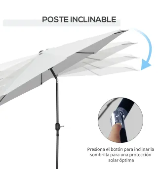 Sombrilla de Jardín Ø300x250 cm con Manivela Parasol Exterior con Mecanismo de Inclinación y Poste Desmontable de Metal para Ter