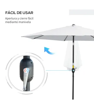 Sombrilla de Jardín Ø300x250 cm con Manivela Parasol Exterior con Mecanismo de Inclinación y Poste Desmontable de Metal para Ter