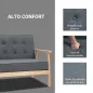 Sofá de 2 Plazas con Respaldo Cojines Acolchados Patas de Madera Antideslizantes Botones con Mechones 113x67x78 cm Gris