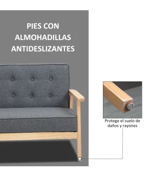 Sofá de 2 Plazas con Respaldo Cojines Acolchados Patas de Madera Antideslizantes Botones con Mechones 113x67x78 cm Gris