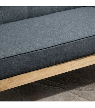 Sofá de 2 Plazas con Respaldo Cojines Acolchados Patas de Madera Antideslizantes Botones con Mechones 113x67x78 cm Gris