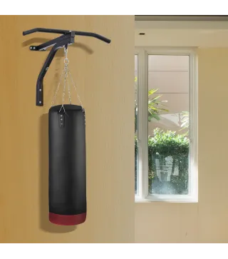 2 en 1 Barra de Dominadas para Pared de Acero Soporte de Saco de Boxeo Carga Máx. 130 kg 93x47x51 cm Negro