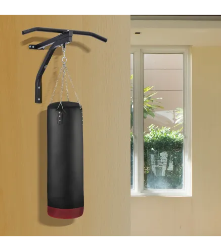 2 en 1 Barra de Dominadas para Pared de Acero Soporte de Saco de Boxeo Carga Máx. 130 kg 93x47x51 cm Negro