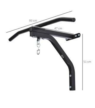 2 en 1 Barra de Dominadas para Pared de Acero Soporte de Saco de Boxeo Carga Máx. 130 kg 93x47x51 cm Negro