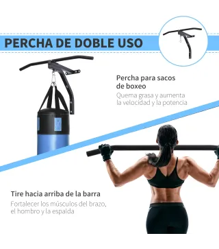 2 en 1 Barra de Dominadas para Pared de Acero Soporte de Saco de Boxeo Carga Máx. 130 kg 93x47x51 cm Negro