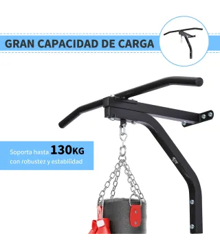 2 en 1 Barra de Dominadas para Pared de Acero Soporte de Saco de Boxeo Carga Máx. 130 kg 93x47x51 cm Negro