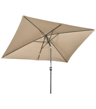 Sombrilla de Aluminio 200x300x253 cm Parasol Rectangular de Jardín Inclinable con Manivela y Poste Desmontable Caqui