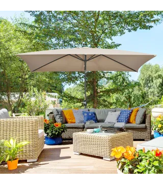 Sombrilla de Aluminio 200x300x253 cm Parasol Rectangular de Jardín Inclinable con Manivela y Poste Desmontable Caqui