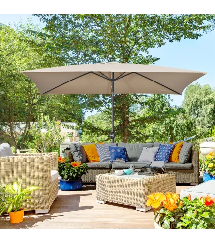 Sombrilla de Aluminio 200x300x253 cm Parasol Rectangular de Jardín Inclinable con Manivela y Poste Desmontable Caqui
