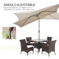 Sombrilla de Aluminio 200x300x253 cm Parasol Rectangular de Jardín Inclinable con Manivela y Poste Desmontable Caqui