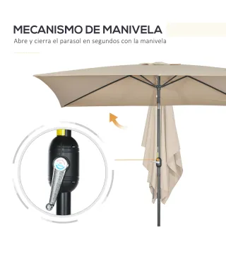 Sombrilla de Aluminio 200x300x253 cm Parasol Rectangular de Jardín Inclinable con Manivela y Poste Desmontable Caqui