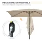 Sombrilla de Aluminio 200x300x253 cm Parasol Rectangular de Jardín Inclinable con Manivela y Poste Desmontable Caqui