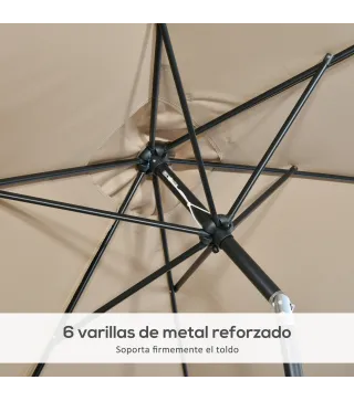 Sombrilla de Aluminio 200x300x253 cm Parasol Rectangular de Jardín Inclinable con Manivela y Poste Desmontable Caqui