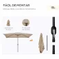 Sombrilla de Aluminio 200x300x253 cm Parasol Rectangular de Jardín Inclinable con Manivela y Poste Desmontable Caqui